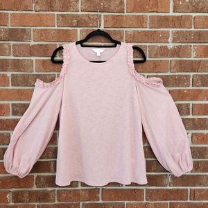 LC Lauren Conrad Ana Pink Long Sleeve Off the Shoulder Blouse